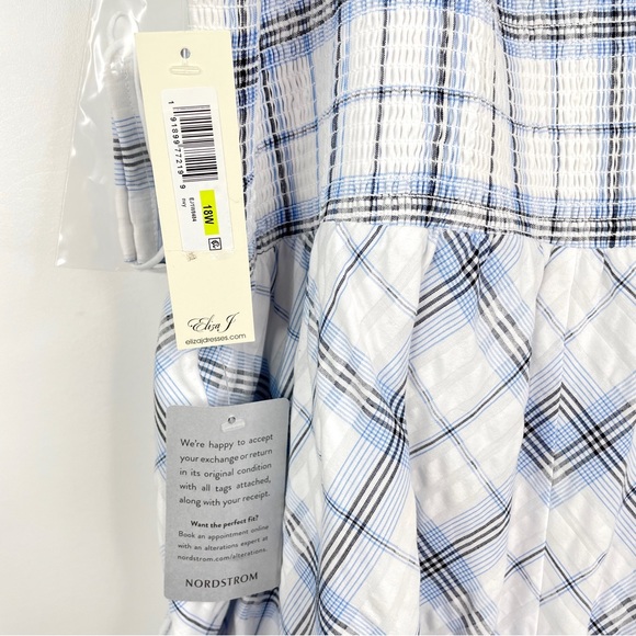 Eliza J Smocked Plaid Ruffle Midi Dress SZ 18W Blue White Sleeveless Sundress - Picture 9 of 16